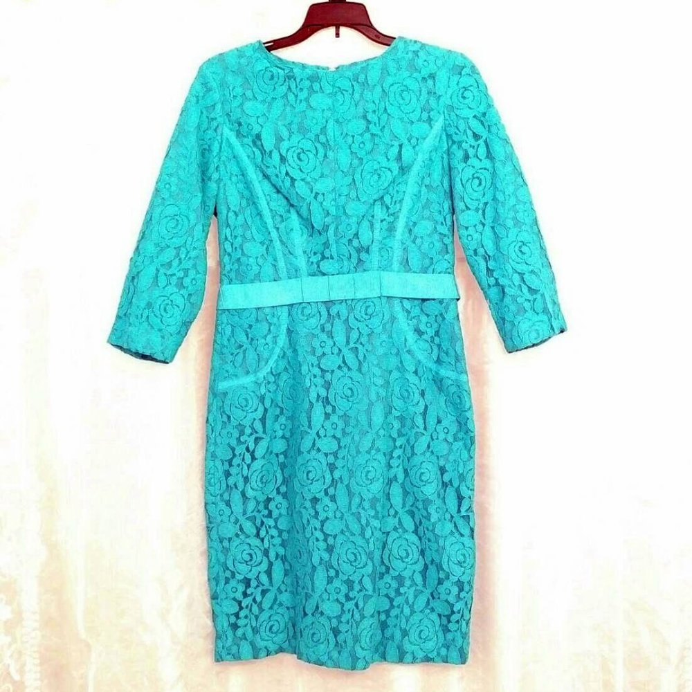Taylor Emerald Green Fitted Lace Dress, 3/4 Sleeve, size 6